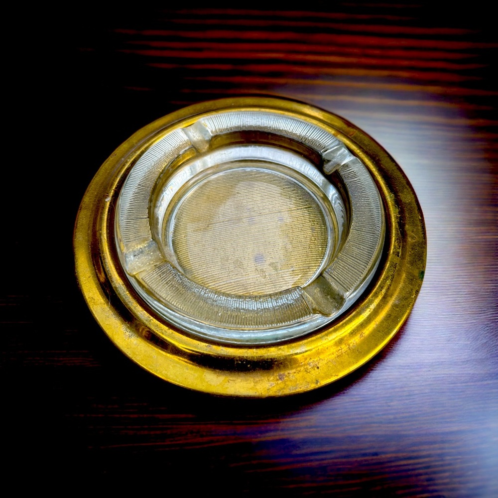 1970s Brass and Glass Ashtray